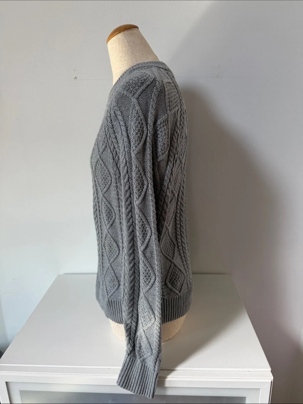 Gray Cable Knit Crewneck Sweater